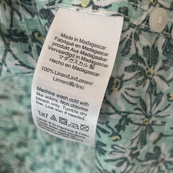 J. Crew Green and White Floral Casual Linen Shirt Men Slim Fit Medium - Picture 3 of 7